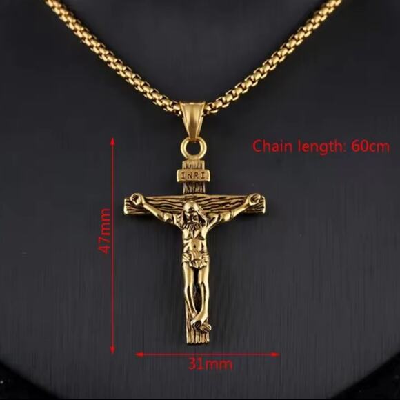 Gold Crucifix Cross Necklace Jesus Vintage INRI Anniversary Birthday Gift NEW